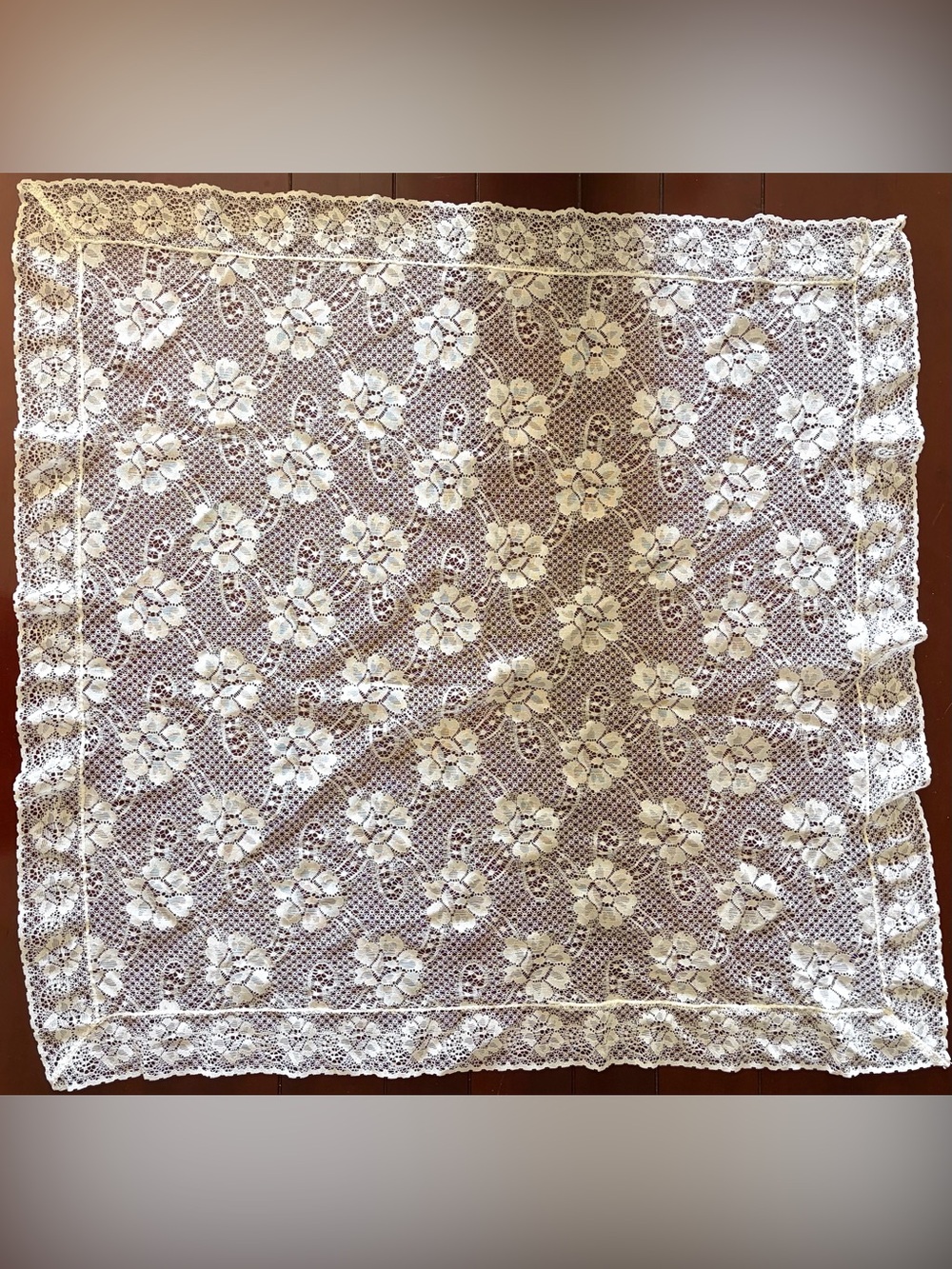 Vintage White Square Lace Tablecloth Topper 32"x32"